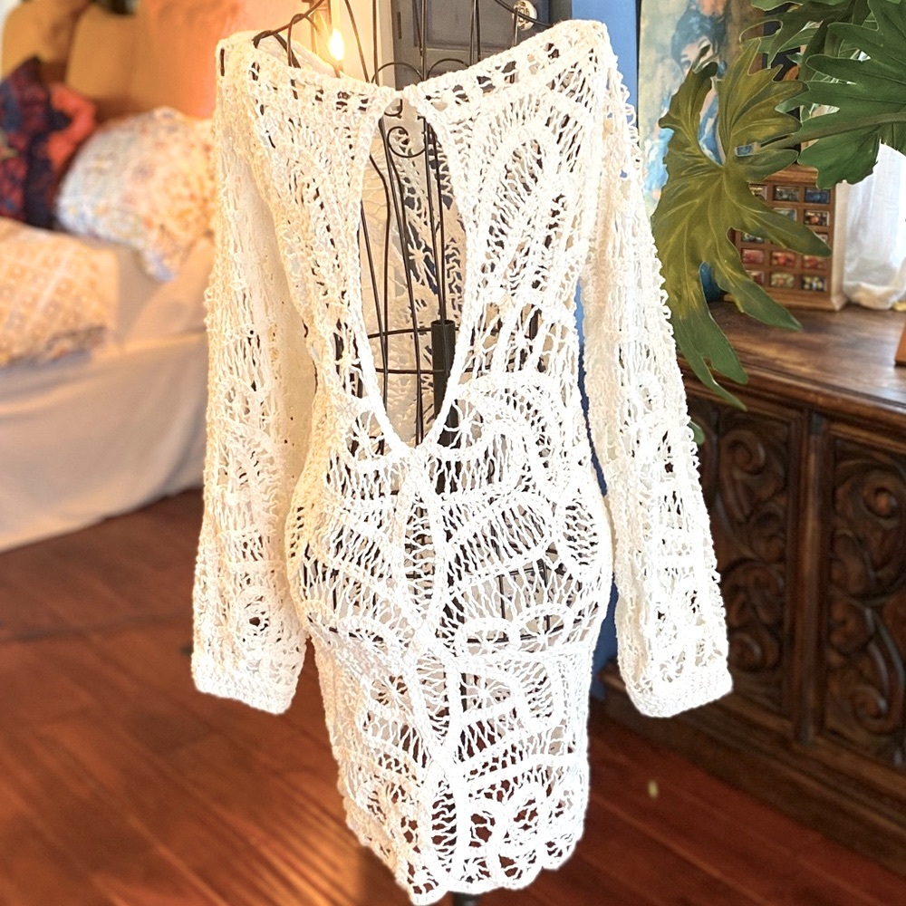 SOLD 🔮 Zara Limited Edition Knit Crochet Ivory Dress M - Picture 3 of 4